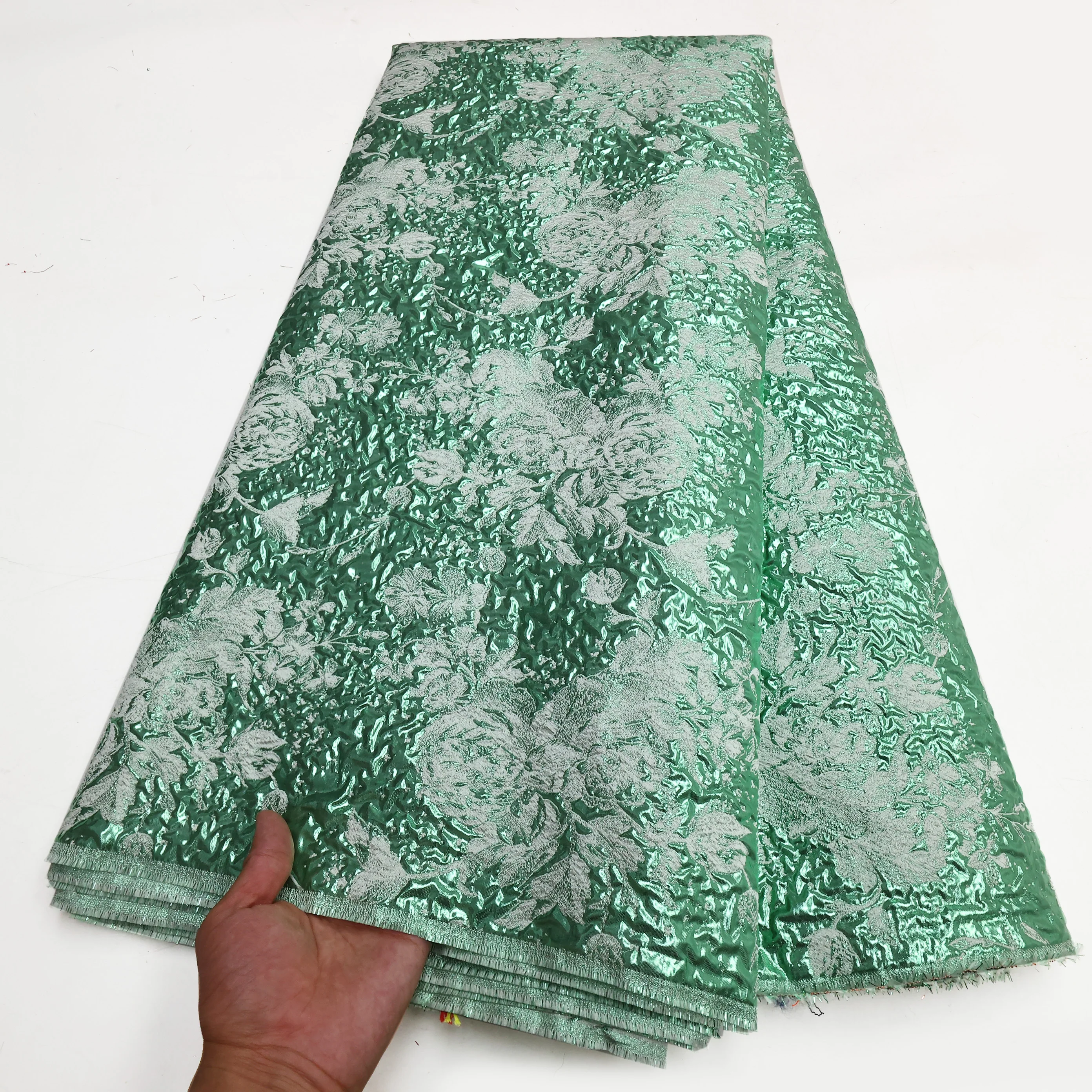 

Green Gild African Jacquard Fabric 2023 High Quality Nigerian Mesh Brocade Satin Organza Lace Fabric for Wedding Dress Damask