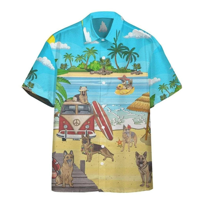 thumbnail image 1 of Camisa hawaiana de dibujos animados para hombre, blusa para hombre, estampado informal de perros en 3D, camisetas casuales de manga corta para hombre, ropa de calle de verano, 1 of 5