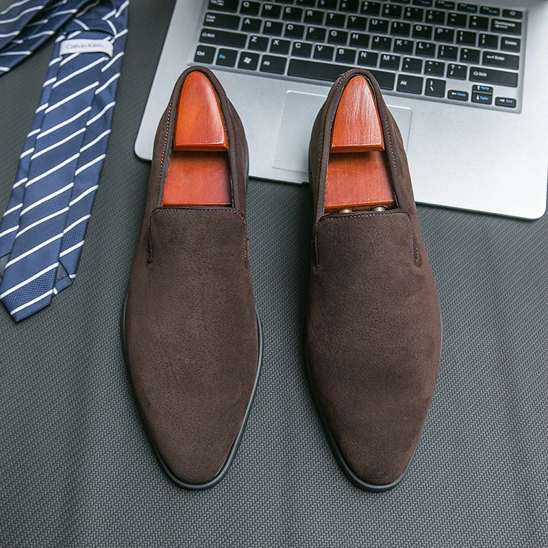 Men Suede Red Soled Loafers Black Leather Shoes Men Business Dress Shoes Retro Versatile Tenis Masculino