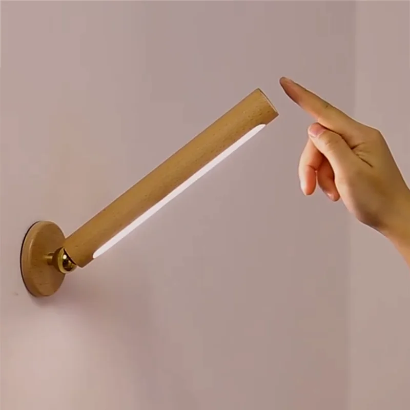 

Wood Indoor Wall Lamp USB Charging 360° Rotatable Adjustable Brightness Wall Lights Touch Switch Corridor Wall Decor Night Light