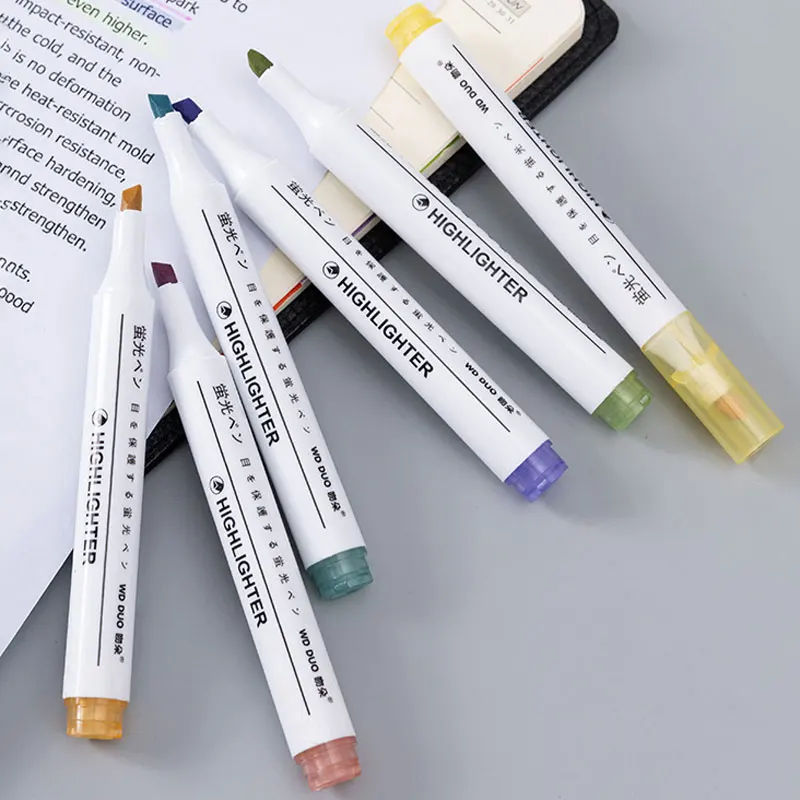 마카롱 카와이 컬러 하이라이터 펜, 레트로 모란디 아트 마커, 형광 펜, 저널 페인팅 문구, 6 개/세트