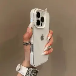 Transparent Candy Color Shockproof Soft Phone Case - 2-in-1 Clear Protective Cover for iPhone 15 (White)