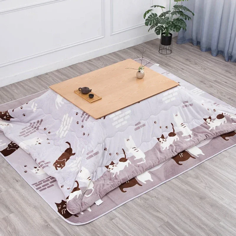 4pcs/set Kotatsu Set 1 Table 2 Futon 1Heater Nordic Design Oak Wood Japanese Furniture Living Room Casual Heated Tatami Table