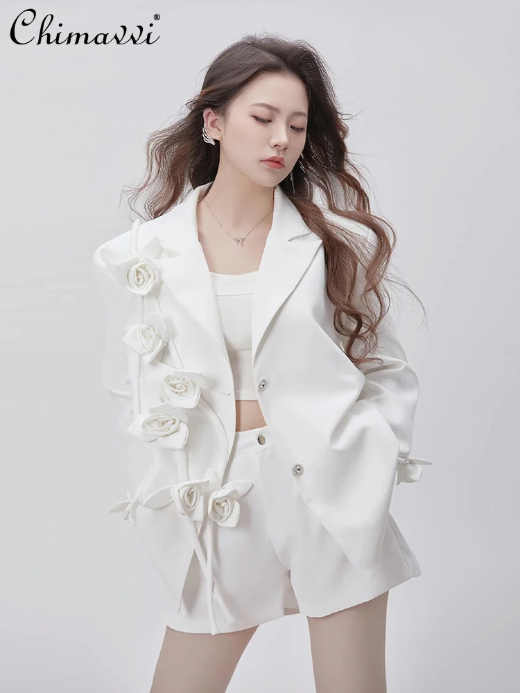 2024 Spring and Autumn New Fashion Flower Suit Jacket Female Socialite High-Grade Loose Long Sleeve Elegant Office Lady Blazers