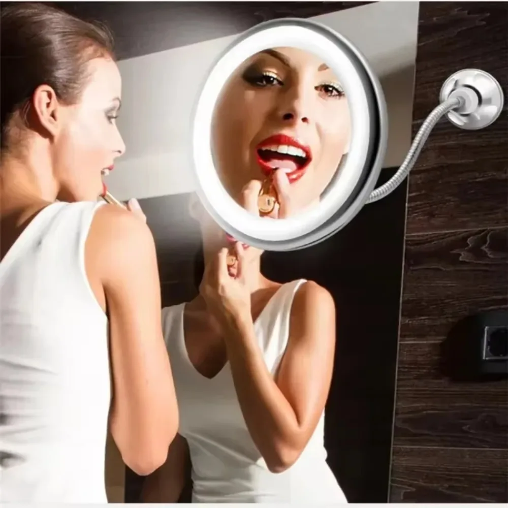 360 Degree Rotation Makeup Mirror Wall-Mounted 10x Magnifying Vanity Mirrors LED Light Illuminated Suction Cup