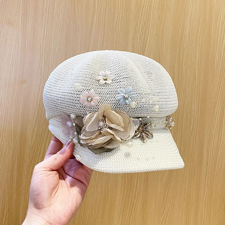 pearl flower ventilation lady leisure Octagonal hat women visors cap women baseball cap