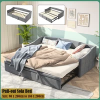 Выдвижной диван-кровать Anajqaqia, серая бархатная ткань, многофункциональная кровать 90/180 х 200 см, с решетчатым каркасом