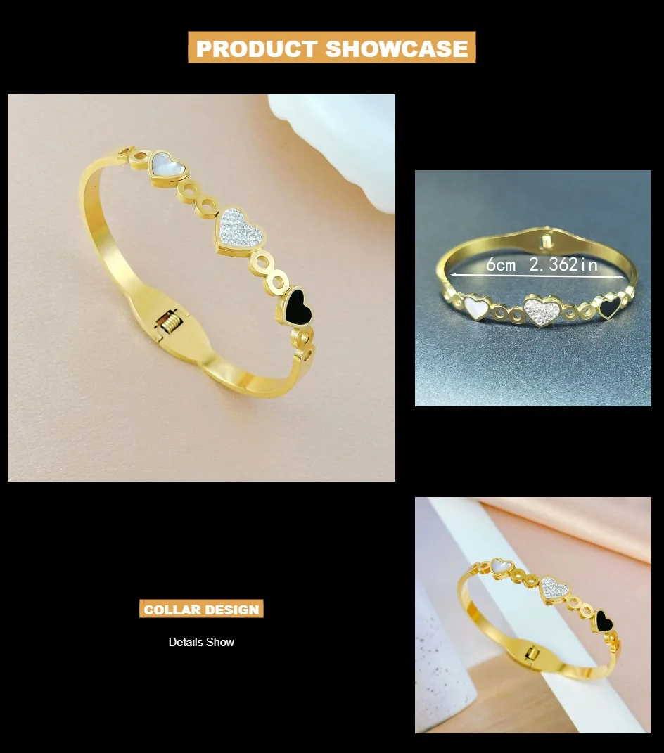 Lateefah Titanium Steel Gold Plated Opening Heart Bangle Summer Bracelet Fashion Bangle Jewelry