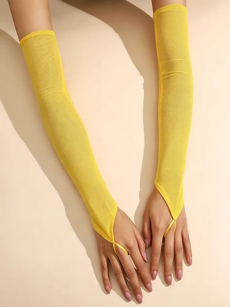 48cm Candy Color Elasticity Mesh Thin Transparent Hook Finger Long Gloves Women Sexy Party Cosplay Elegant Etiquette Opera Perfo