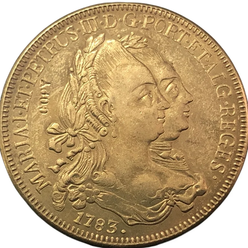 

Nice 1783 Brazil 6400 Reis - Maria I & Pedro III Copy 22K Gold Coin