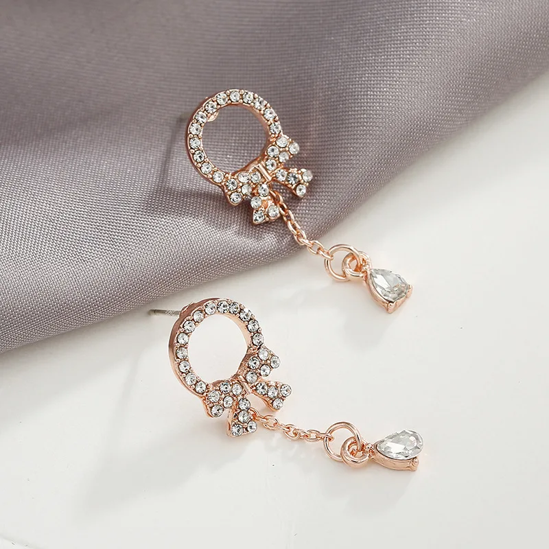 

European and American Fashion New Droplet Bow Earrings Women and Jewelry Banquets Wedding Party Couples Gift Commemoration