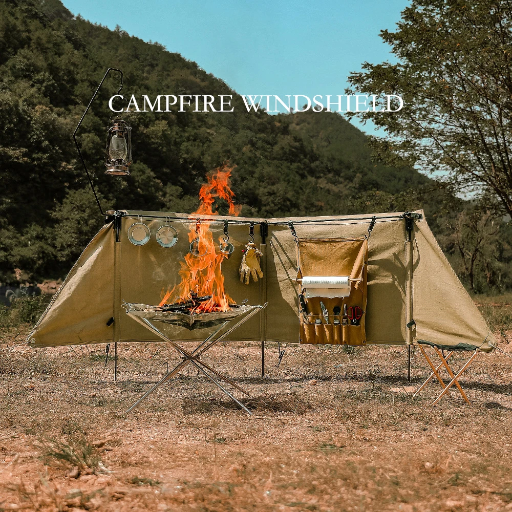 Parabrezza Da Campeggio All'Aperto Protezione Antivento Per Falò Tenda In Tela Ignifuga Parabrezza Glamping Gear Hanging Rack