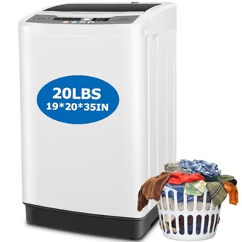 Portable washing machine for apartment, dorms, RV: stainless steel drum, white color, 20 lbs capacity, full-automatic washer-dr 1
