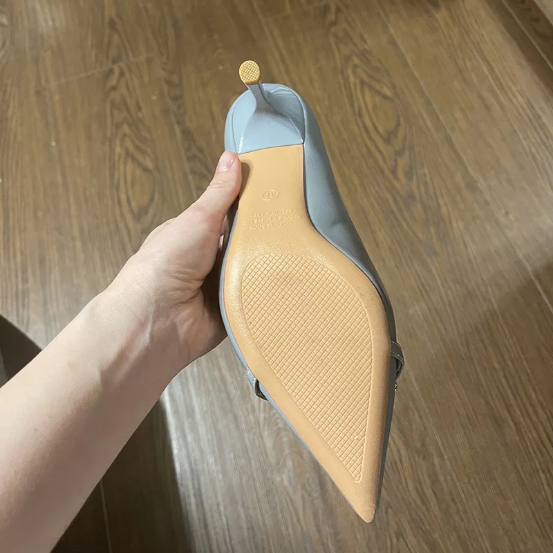 여성 7cm 하이힐 펌프 레이디 스카프 페티쉬 나이트 클럽 블루 누드 로우 힐 웨딩 파티 금속 체인 버클 페티쉬 댄스 파티 신발