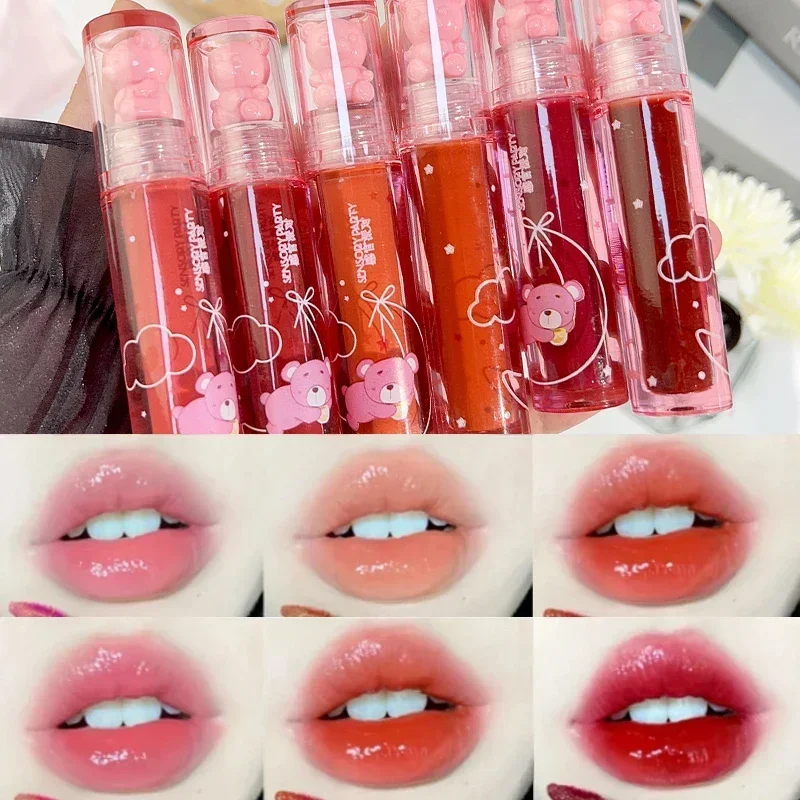 Cute Bear Lip Gloss Crystal Jelly Mirror Waterproof Liquid Lipstick Moisturizing Reducing Lip Lines Long Lasting Lip Ink Makeup - Image 3