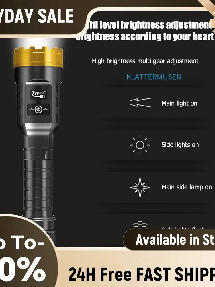 LED 손전등 밝은 300LM USB 충전식 방수 토치 램프 캠핑 하이킹 모험 ..