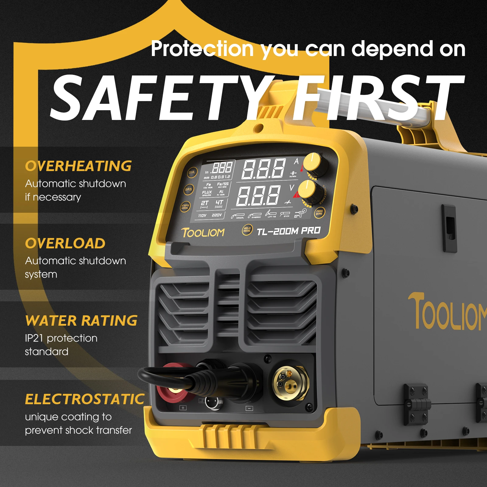 TOOLIOM 200A MIG Welder 4 in 1 MIG/Flux MIG/Lift TIG/Stick Welder 110/220V Dual Voltage Aluminum Welding Machine 6
