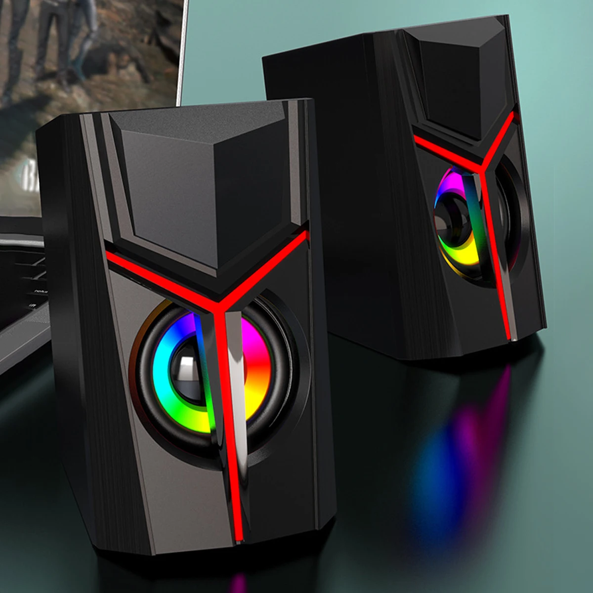 RGB 데스크탑 컴퓨터 스테레오 USB 노트북 소형 스피커 휴대 전화 유선 데스크탑 무거운 서브 우퍼 멀티미디어 홈