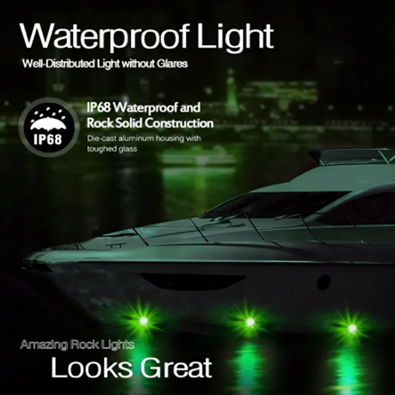 4x Submersible Marine LED Boat Light IP68 Waterproof Underwater Fishing Night Light 12V Landscape Led Spotlight Garden Lights