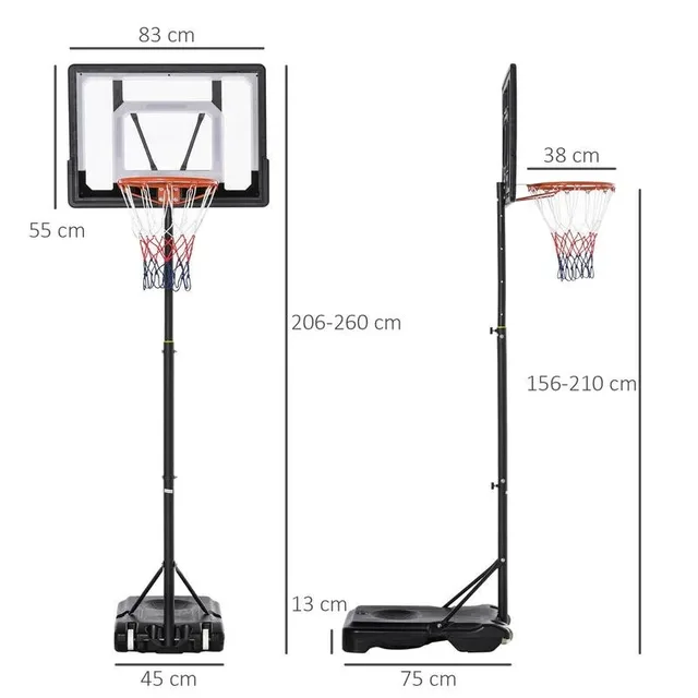 Basketball Stand with Wheels, 83x55cm Back Panel, Mobile Basketball Hoop with Stand, Adjustable Hoop Height 156 To 210 Cm, Basketball System, for Outdoor Use