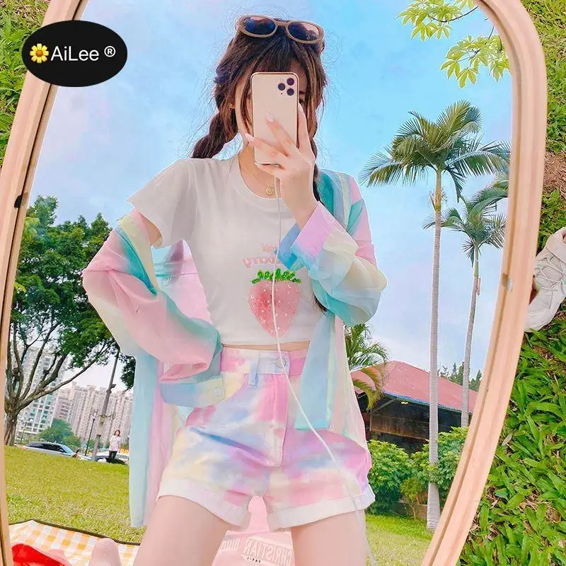 Summer Tie Dye Short Jeans New Women Sexy High Waist Teens Trendy Shorts Lady Fashion Casual Plus Size Denim Shorts Streetwear