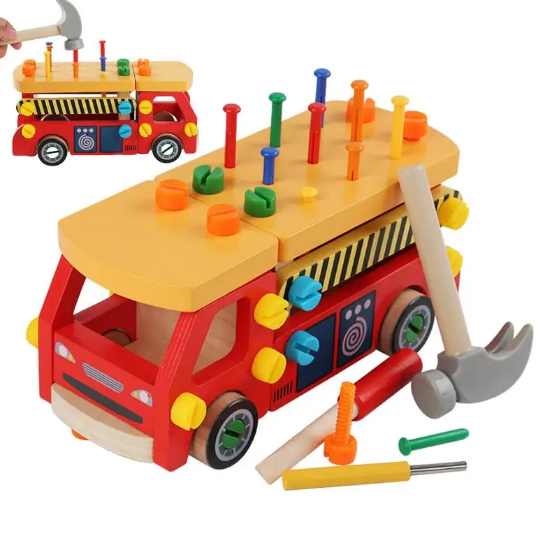 

Screwdriver Car Toy Toddler Tool Set Wooden Toddler Fire Truck Toys Screw Disassembly And Assembly Tools For Building Blocks