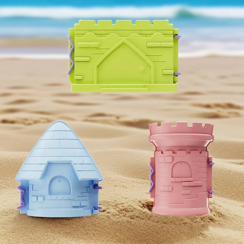 1 Stück dreiteilige Schlossformen für den Außenbereich, Strandsand, geeignet zum Spielen mit Sand und Spaß am Meer am Strand – Detail 7