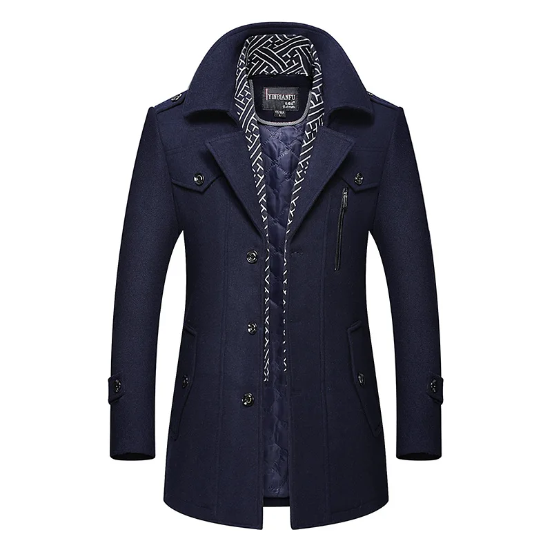 

2023 New Men Winter Wool Coat Men's Fashion Turn-Down Collar Warm Thick Wool Blends Woolen Pea Coat Male Trench Coat Overcoat