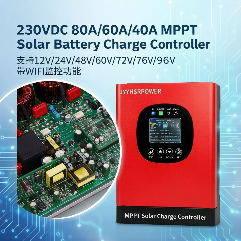 230VDC MPPT Solar Battery Charge Controller 40A 60A 80A, 12V 24V 48V 60V 72V 96V Solar Panel Charge Regulator with WIFI Monitor