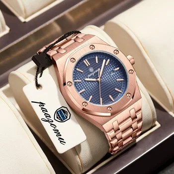 PAAZOMU Luxury Sport Quartz Man Wristwatch Waterproof Luminous Date Men Watches Stainless Steel Men's Watch Male Reloj+box