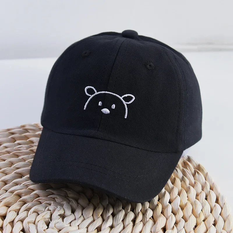 1Pc Children Solid Color Baseball Cap Baby Sun Hats Kids Cotton Breathable Hat Boys Girls Adjustable Caps Cute Bear Embroidered 5