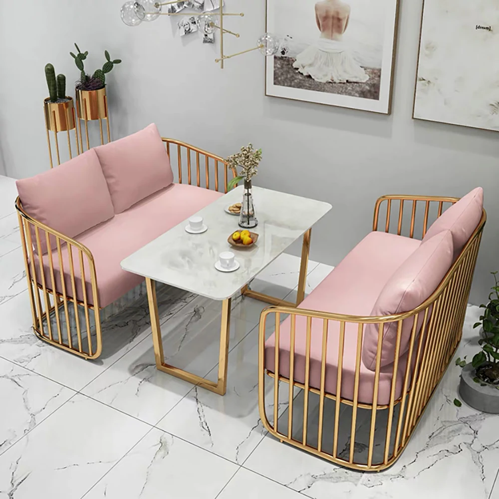 Nordic combination iron sofa chair beauty salon hotel tea shop commercial simple net red fabric sofa and coffee table
