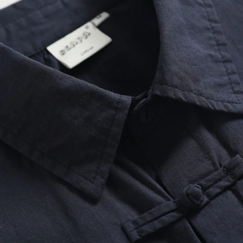 Vintage Cotton and Hemp Breathable Top Chinese Frog Ethnic Style Spliced Loose Short Sleeve Shirt for Men New Arrival