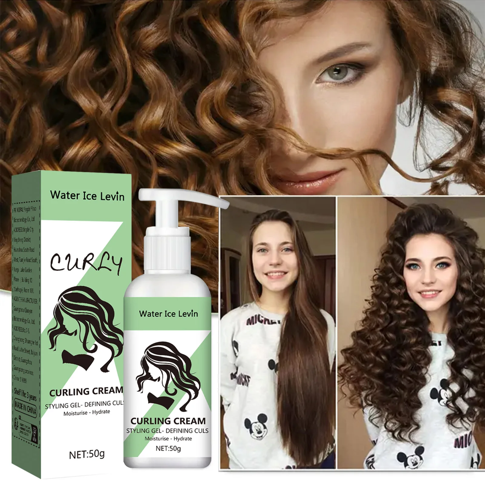 Curly Hair Styling Cream Green Conditioner Styling Hair Moisturizing Curl Conditioner Cream Curl Care Hair Elastin Curls 50ml