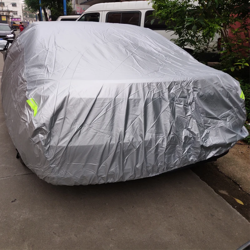 Universal suv/sedan volle auto abdeckungen im freien wasserdichte sonne regen schnees chutz uv regenschirm silber S-XXL auto – Detail 11