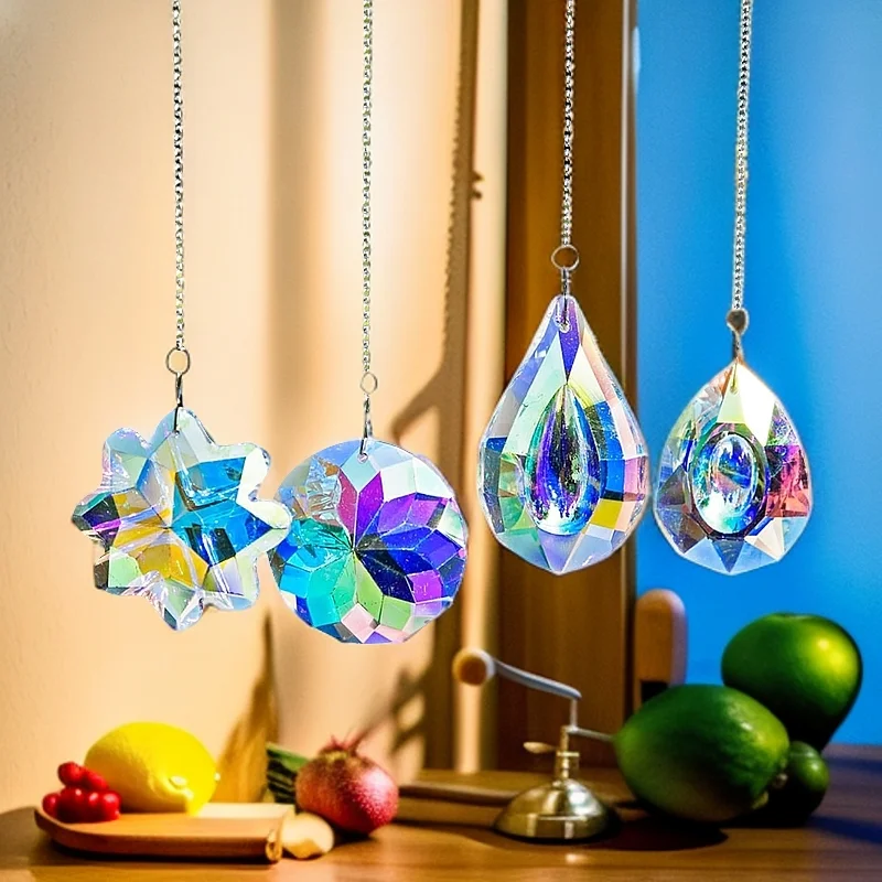4pc Crystal Sun Catcher Prism Hanging Ornament for Window Hanging Rainbow Maker Chandelier Crystals