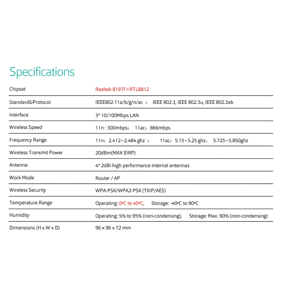Mesh Network Router System, 2.4G, 5.0GHz, 1200Mbps,