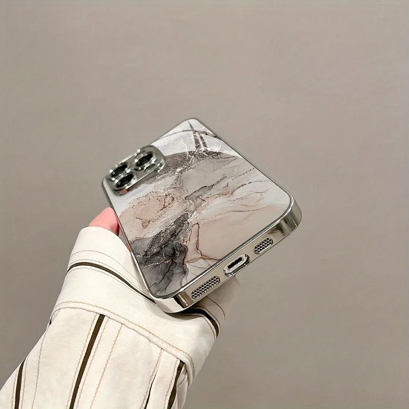 Elegant Electroplated Marble Texture Glass Phone Case