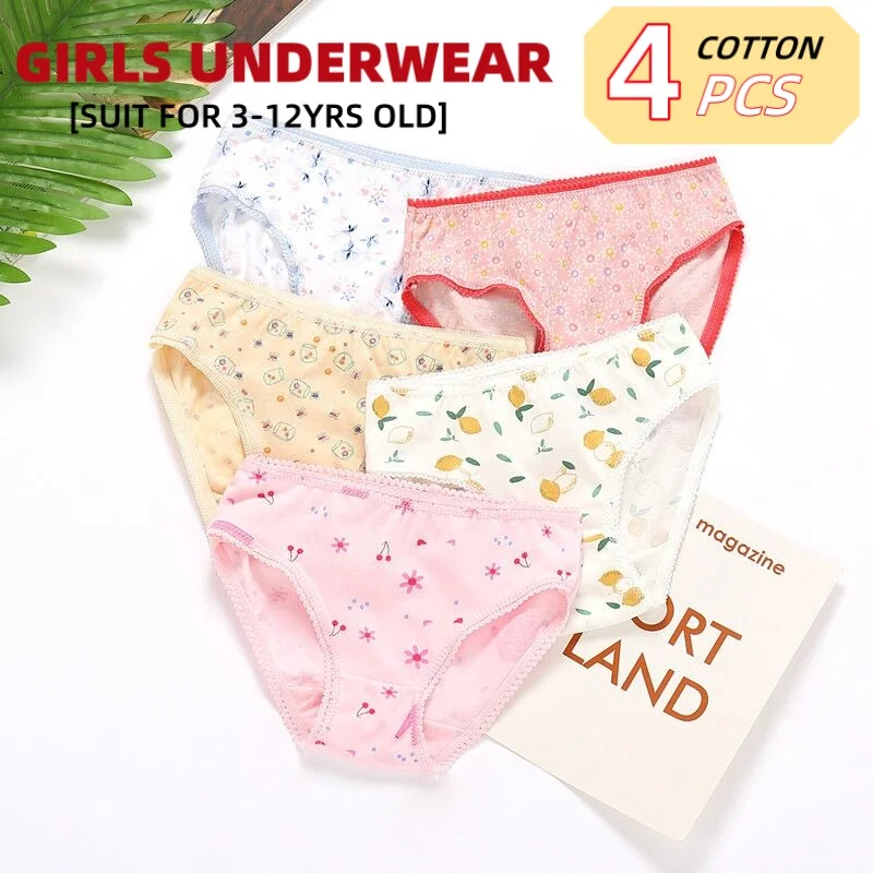4Pcs Lot Kids Girls Short Briefs Children Underwear Cotton Underpants Baby Panties 2-12Years