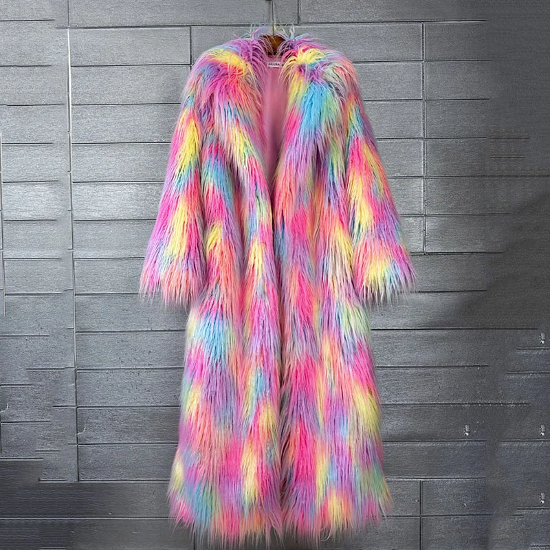 Long Colourful Faux Fur Winter Coat 5