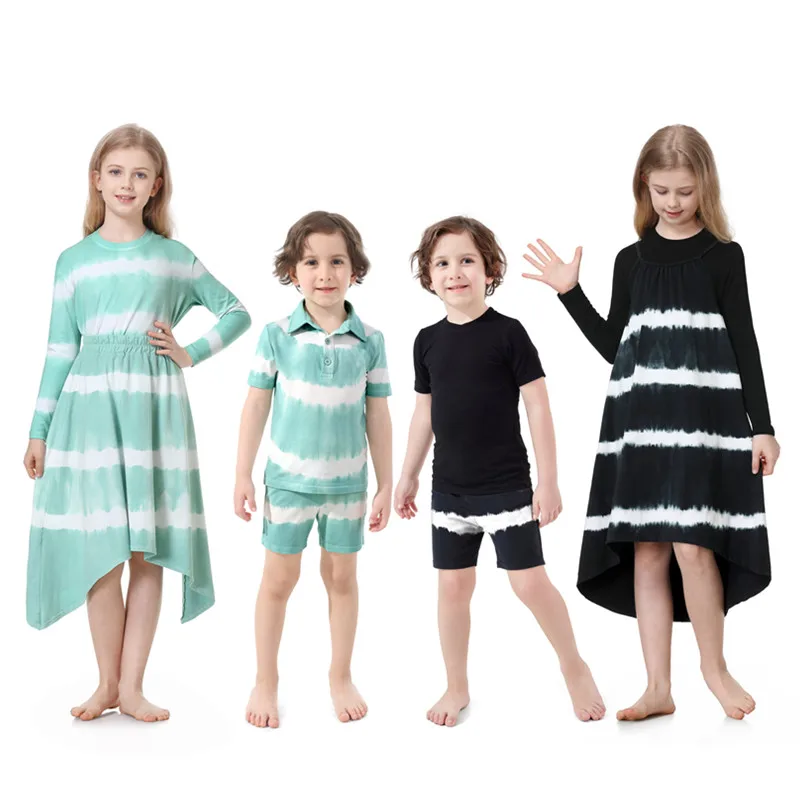 AP tie dye collection boys girls spring summer striped family matching clothes children fashion cotton casual tee dress skirt