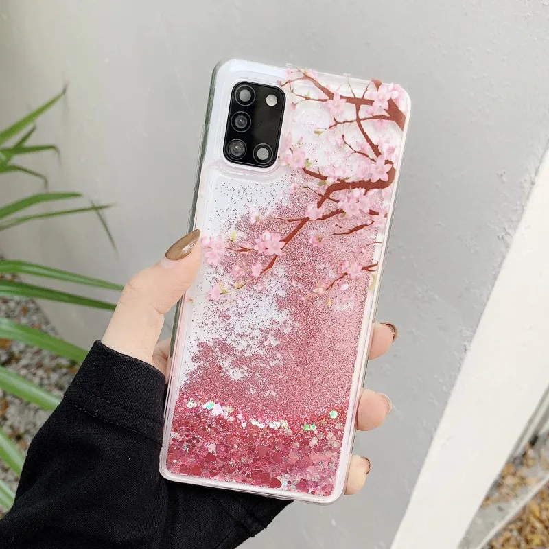 Pink Liquid Quicksand Case For Samsung Galaxy S24 S23 S22 S21 Plus S25 FE S26 Ultra A56 A55 Glitter Flower Bling Clear TPU Cover — view 2