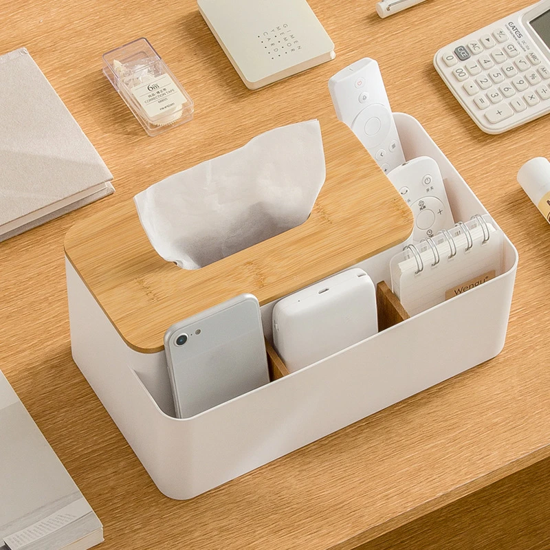 

Desktop Multi-purpose Lift Extractable Paper Towel Box Household Bamboo Inserts Separation Storage Paper Towel Sundries Box