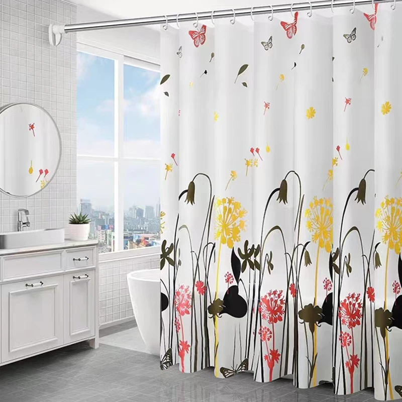 Dandelion, butterfly shower curtain, bathroom, with hook, bathroom decoration, beautiful wild flowers, yellow, 180x180cm