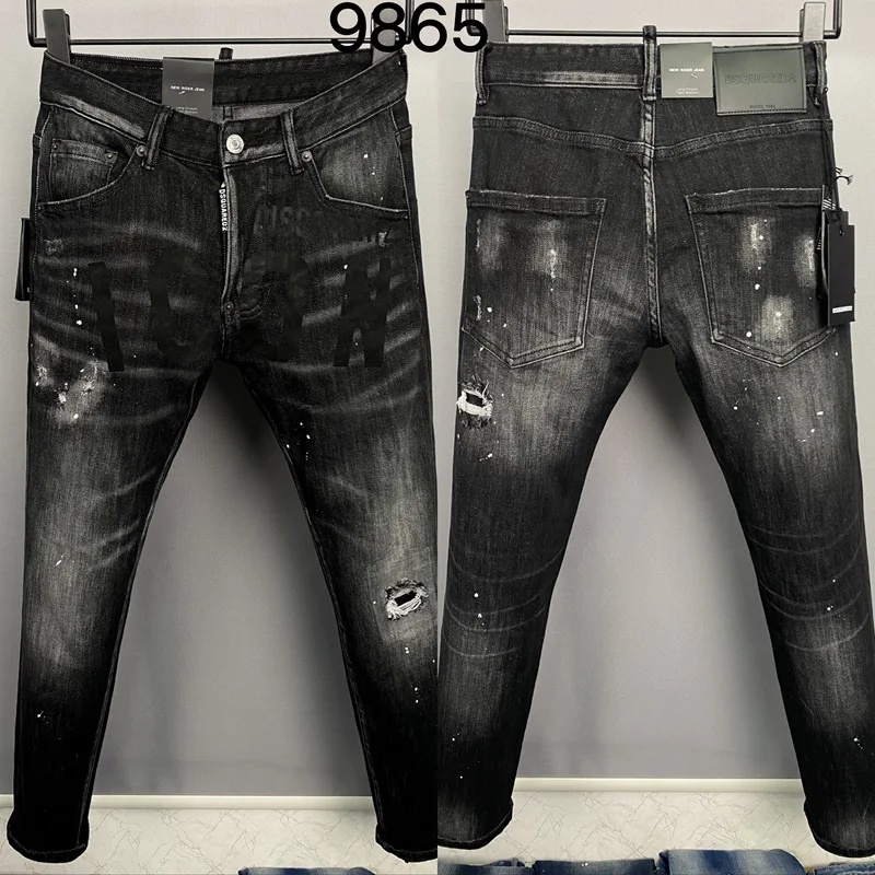 

Модель 9865 года, модные мужские джинсовые брюки 2023D2 с принтом значков, модные мужские джинсы с перекрестными краями