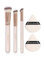 Makeup Brush & Puff Set - Essential Foundation, Blush, and Eye Shadow Tools (Apricot)