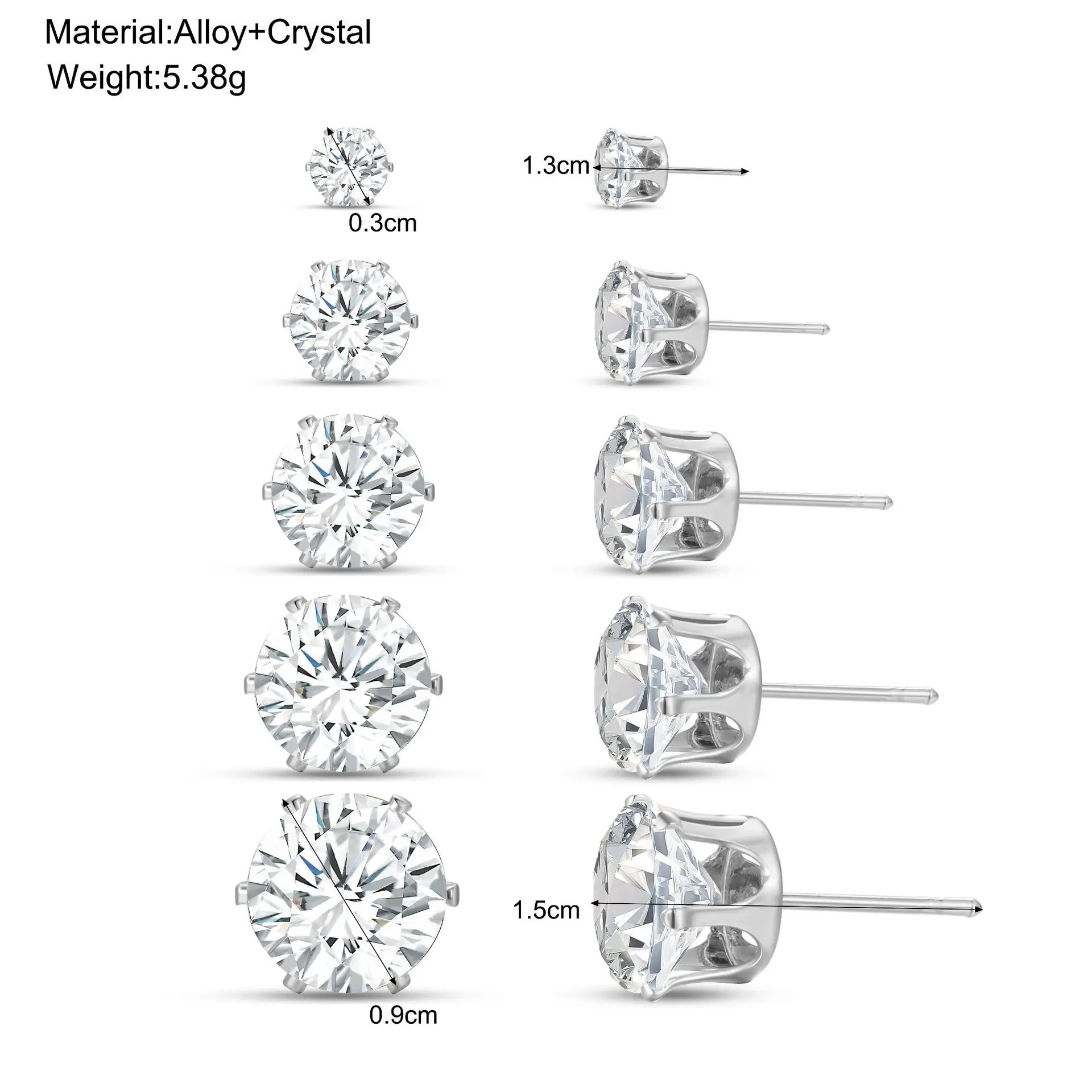 Luxury Sparkling Clear Stud Earrings Fashion Fine Round Zirconia Earrings for Women New Trendy Wedding Ladies Jewelry Gifts