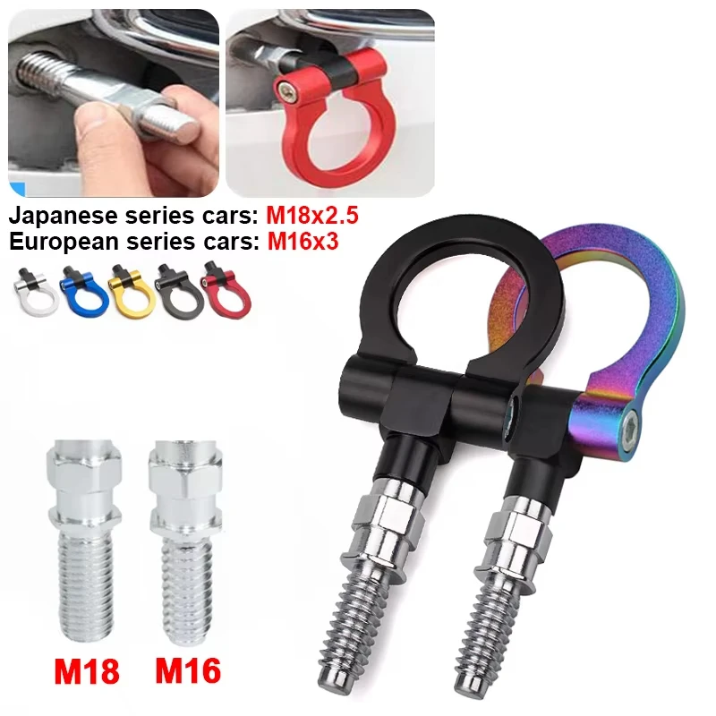 Car Style Racing Tow Trailer Hooks For European Japanese Front Rear Towing Bars Billet Aluminum for BMW Honda Toyota Subaru BYD