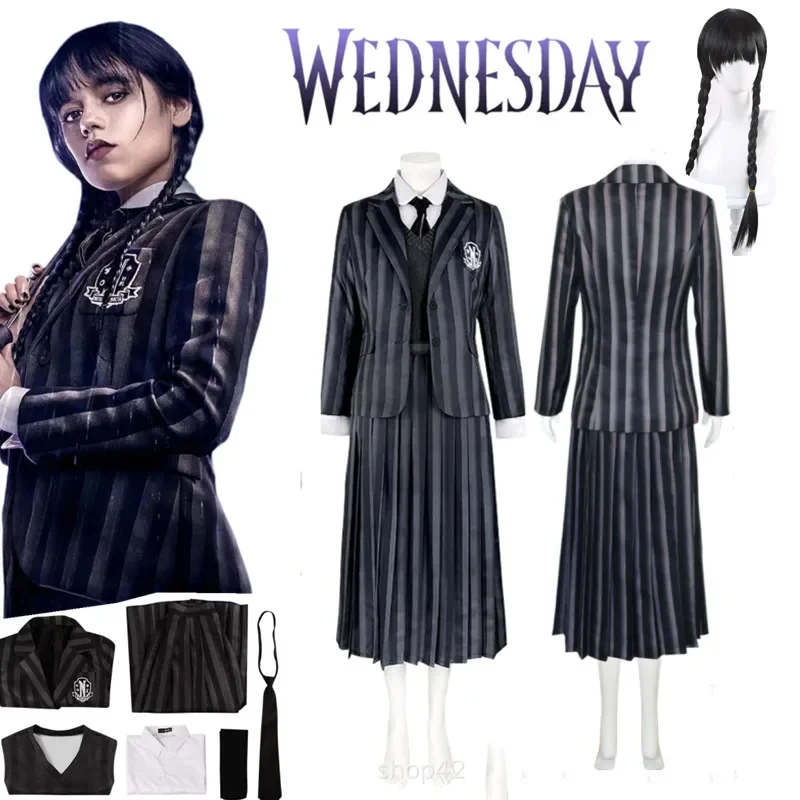 

Kids Wednesday Addams Cosplay Costume School Uniform Wednesday Nevermore School Uniform Halloween Party Clothes for Women