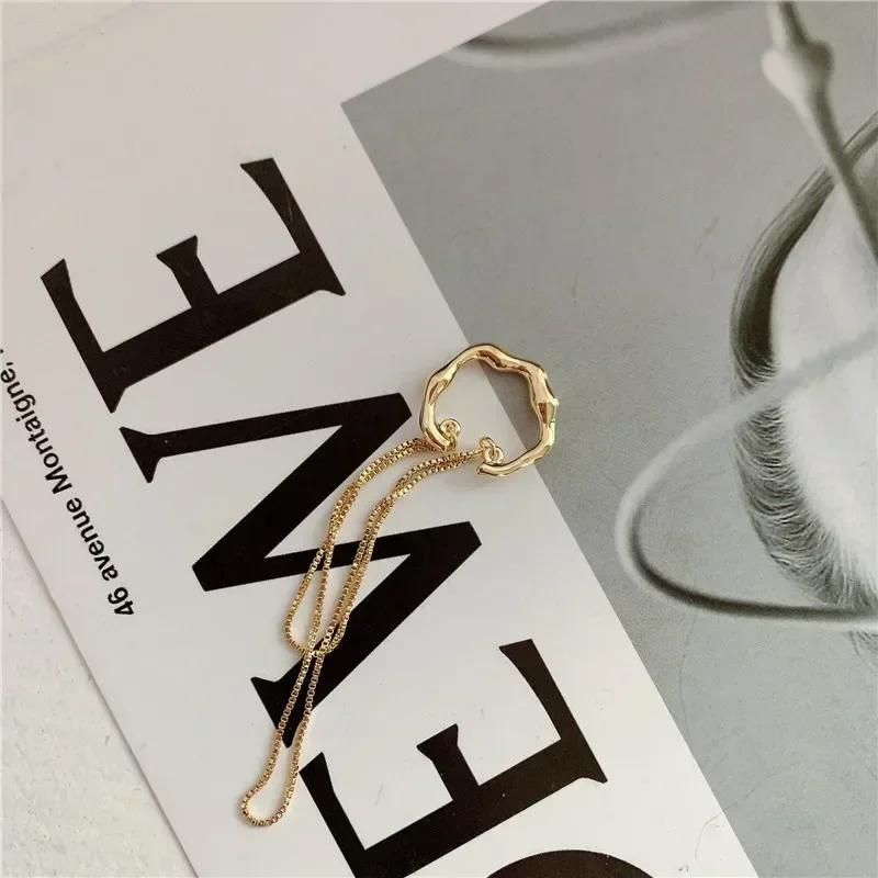 Goth Gold Silver Color Letter C Ear Clip Earrings Tassel Chain Fake Piercing Faux for Women Korean Fashion